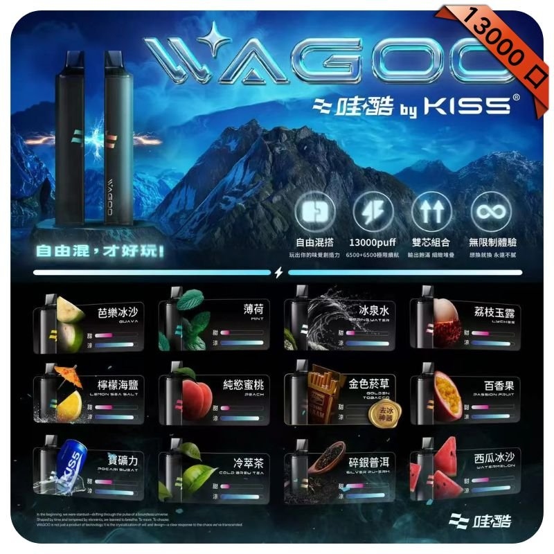 WAGOO哇酷KIS5拋棄式6500口一次性電子煙 | 雙芯組合 | 自由混搭雙口味 | 12款風味